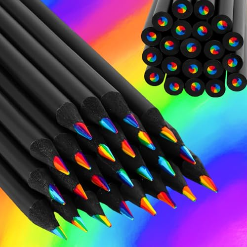 Kunoli Matite arcobaleno, confezione da 24 matite colorate 7 colori in 1, forniture artistiche da disegno, matite colorate, regali di Natale per bambini, ragazze, ragazzi, adulti, adolescenti, bambini
