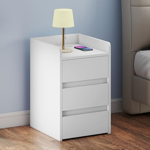 YITAHOME Bedside Table 3 Drawers Charging Station Nightstand 2 USB Ports | Water-Resistant Storage Side Table for Living Room and Bedroom