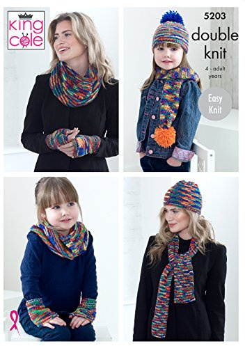 King Cole 5203 Knitting Pattern Women and Girls Hat Gloves Cowl and Scarf in Glitz DK
