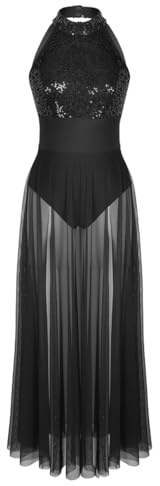 ranrann Robe Danse Femme Paillette Robe Danse Latine Rumba Jazz Justaucorps Gymnastique Dancewear XS-XL A Noir XS