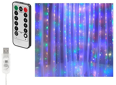 Lunartec Lichtvorhang: RGB-LED-Lichtervorhang, 300 LEDs, Fernbedienung, 3x3 m, Timer, USB (Lichtgardine, RGB Vorhang, Fernbedienungen)