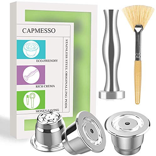 Capsule à café réutilisables CAPMESSO, capsule rechargeables cap réutilisables espresso Pod Espresso Capsule en acier inoxydable compatibles avec les cafetières Nespresso OriginalLine
