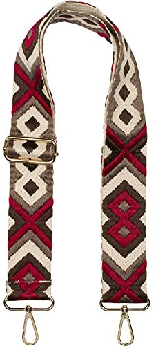 styleBREAKER Taschen Schulterriemen verstellbar mit Buntem Ethno Muster, Wechsel Taschengurt, Karabiner, Handyband 02013024, Farbe:Bordeaux-Braun-Beige