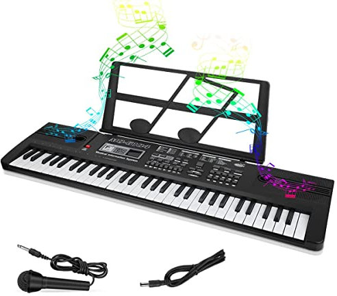 Digital Keyboard, Ideales Einsteiger-Keyboard mit 61 Tasten & zahlreichen Instrumentenklängen, Portables Keyboard zum Lernen für Anfänger mit Ständer & Mikrofon, Jungen und