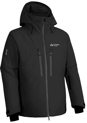 Vattentät skidjacka för män, vindtät snowboardjacka, varm, utomhus, vinterjacka med huva, svart, M