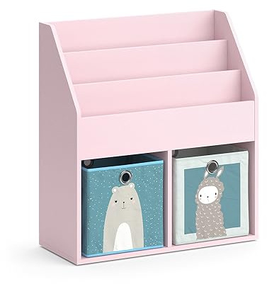 Vicco Kinderregal Luigi, Rosa, 72 x 79 cm mit 2 Faltboxen (Bär, Schaf), zur Aufbewahrung von Büchern und Spielzeug kombinierbar