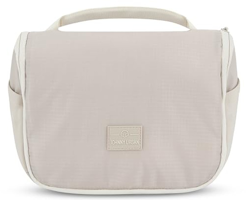 Johnny Urban Kulturtasche Damen & Herren Beige - Logan - Stylischer Kulturbeutel zum Aufhängen - Waschtasche Groß für Reise & Travel - Mit Durchsichtigem Beutel für Handgepäck Flüssigkeiten