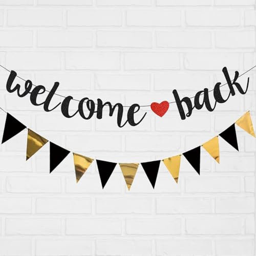 Welcome Back Banner Letras decorativas Banderín Welcome Back + banderín triángulo bandera dorada Welcome Home Banderines Bienvenido a Casa Decoración Fiesta