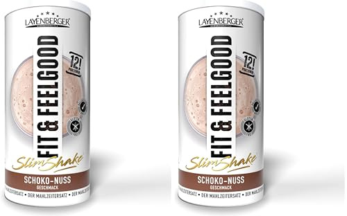 Layenberger Fit+Feelgood Slim Shake Schoko-Nuss, Mahlzeitersatz zur Gewichtsabnahme und -kontrolle, ersetzt 12 Mahlzeiten bei nur 213 kcal pro Mahlzeit, glutenfei, (1 x 396 g) (Packung mit 2)