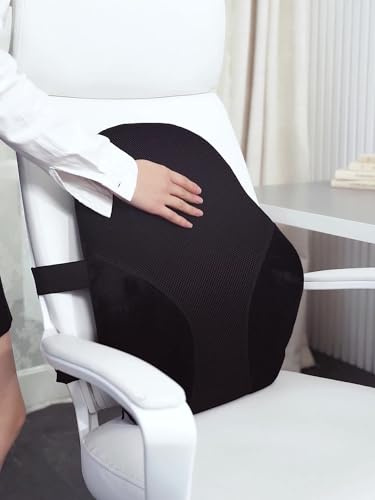 myAIMS Lumbar Support Memory Foam Back Pain Back Support Office Chair, Car Seat, Gaming, Wheelchair, Travel Adjustable Dual Strap Removable Washable Cover (Black Lumber Support)