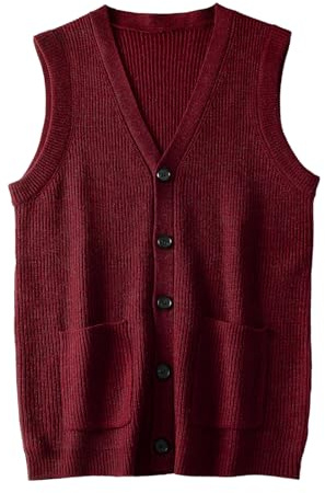 Suéter Masculino Chaleco Cuello V sin Mangas Ropa Masculina_Wine Red_XXX-Large