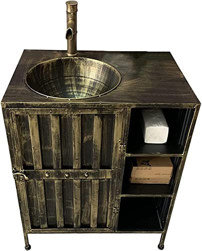 Mobile lavabo da bagno indipendente con piedistallo Art Hotel Home Mobile lavabo con lavabo Mobile lavabo da bagno in stile industriale Mobile lavabo da pavimento con rub(Bronze-Without mirror)