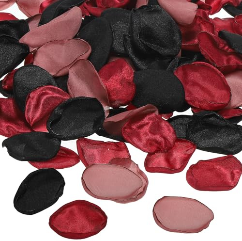 PATIKIL Pétalos de Rosa, 200Pcs Pétalos de Flores Seda Artificiales Falsos para Esparcir por Boda, Fiestas, Pedidas, Decoración de Mesa de la Ducha Nupcial, Mezcla de Negro y Rojo