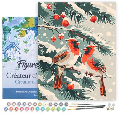 Figured'Art Peinture par Numéro Adulte avec Cadre Cardinal d'Hiver - Activité Manuelle Kit de Loisir Créatif DIY Numéro d'Art Complet - 40x50cm toile tendue sur châssis