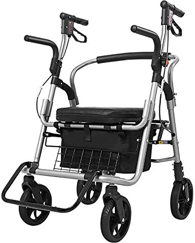 JKJZSALJ Rollator Pieghevole Rollator Walkers Rollator Leggero Walker Stand Up Rollator Walkers con Sedile, Carrello Pieghevole per Anziani con Ruota, Supporto Fino A 220 Libbre