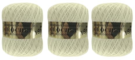 Bomullsgarn nr 5 (100 % bomull), fint ullnystan på 80 gram – 320 meter, garn för virkning, stickning, hantverk, sömnad, virkning, Amigurumis, DIY, (3, cream)