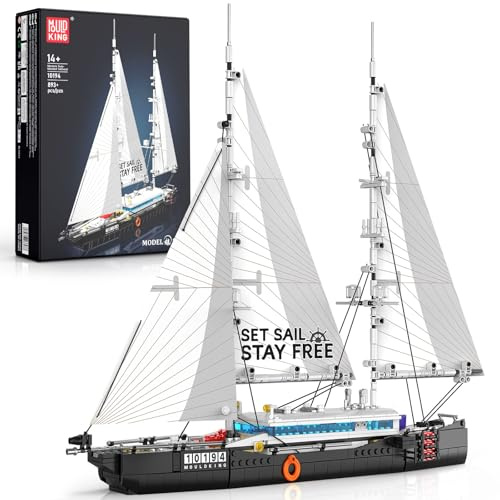 Mould King Segelboot Klemmbausteine Modellbausatz, 893 Teile, ab 14 Jahre | Doppelmast, zu öffnende Kajüte, Cockpit mit Steuerrad, 50,3 × 11,5 × 43,2 cm, für Erwachsene