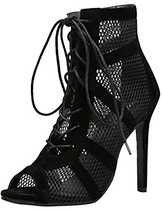 riou Botas Baile Tobillo Mujer, Botines Punta Abierta con Cordones, Botas de Baile Latino, Zapatos de Bailes de Salón, con Tacón Alto Salsa y Bachata Elegantes Fiesta Calzado de Danza 10cm