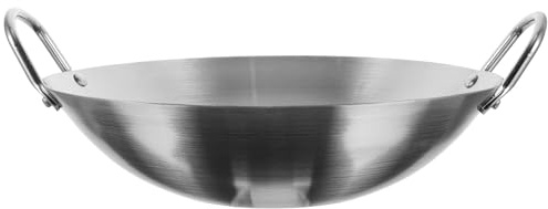 Yardwe Wok Olla para Freír y Verduras de Acero Inoxidable Doble Asa Bordes Lisos, Práctico y Duradero para Cocina Doméstica