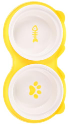 Gadpiparty Gamelle pour Chat en Céramique Jaune, Bol Pratique et Facile à Laver, pour Animaux Domestiques, Set de 1 Bol au Sol pour Nourriture et Eau