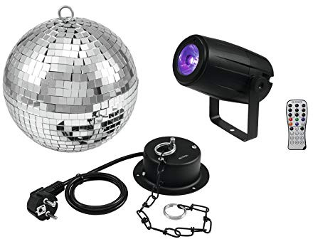 Eurolite Set Spiegelkugel 20 cm mit Motor + LED Pinspot PST-5 QCL schwarz mit 5-Watt-4in1-LED in RGBW