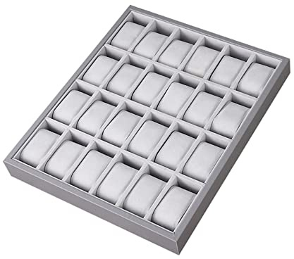 perfk Bandeja de Joyería para Reloj, Brazalete, Caja de Almacenamiento de Exhibición de Reloj, Cuero PU de Madera para Hombres Y Mujeres, Organizad, 24 Ranura