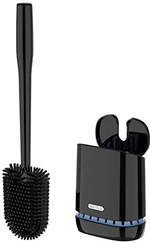 MR.SIGA Escobillero y Soporte, cerdas duraderas y Flexibles, escobillero de Pared para la Limpieza del baño, Negro, 1 Pack