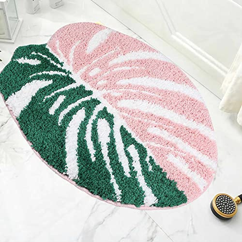 Carmoion Green Leaf Bath Mat, Cute Monstera Bathroom Rug with Non Slip Back Strong Water Aabsorbent, Thick Soft Microfiber Plant Leaf Bath Rugs for Bathroom Floor, Bathtub, Shower, Sink and Decor