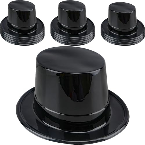 SGBETTER Confezione da 15 cappelli a cilindro in plastica per adulti, cappello nero da mago, cappello a cilindro per feste di Halloween, accessori per costumi