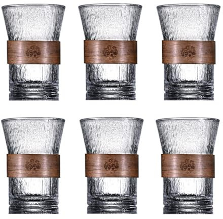 OyaYung Latte macchiato-glas set – matcha glas – cocktailglas – iskaffeglas – 6 x 280 ml – med skållskydd bamburing för latte macchiato matcha cocktail mjölk diskmaskin (isberg)