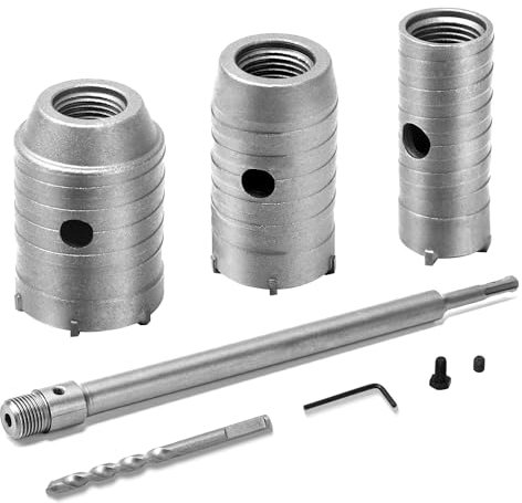 Hohl-Bohrkrone Set Bohrkrone Steckdose Lochsägen Beton Set Ø 30mm 40mm 50mm Kernbohrer Bohrkronen Rundgriff SDS Plus Schaft 350mm M22 Verlängerung und 110mm Zentrierbohrer Wandlochsägebohrer