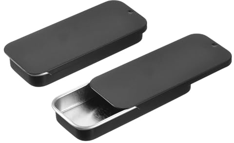 QUARKZMAN 10 stycken metallplåtburkar, 9,5 x 3,5 x 0,4 tum skjutlock plåtburkar tom rektangulär förvaringslåda bärbar mini låda för godis kosmetika hantverk, svart