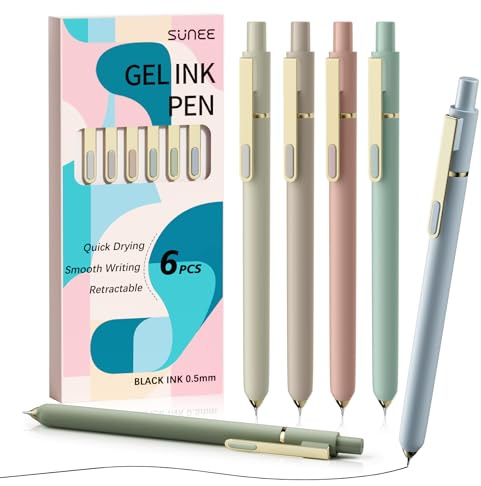 SUNEE Gel Pens, 6 Pack 0.5mm Fine Point Smooth Writing Pens with Quick-Dry Balck Ink, Cute Aesthetic Pens for School, Office, Note Taking, Journaling, Gifts for Women and Men - Morandi