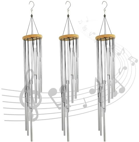 MIVIDE 3 Stück Windspiele für Draußen Hängend, 55 cm Metall Windspiel Anhänger, Wind Chimes, Klangspiel Windspiel Rohr für Draußen Heimdekoration Garten Terrasse Geschenke