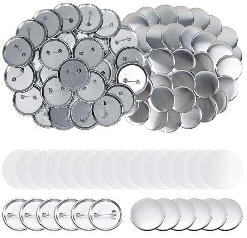 Metal Badge Making Supplies 130 Sets: 58mm/2.28 inch Round Blank Pin Back Button Parts with Clear Film Badge Making Kit for DIY Crafts Machining Wearing Buttons