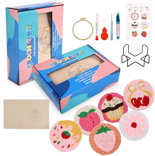 EILYGK 6PCS Punch Needle Coaster Kits for Adults Beginners, Christmas Crafts for Adults, Embroidery Kit