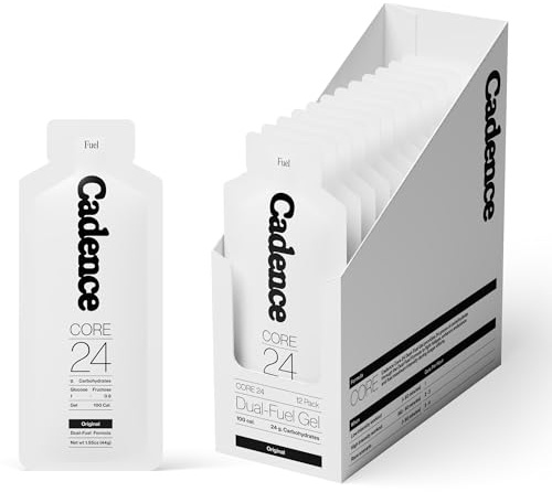 Cadence Core Energy Gels for Running Endurance - 24g Carbohydrates Per Serving with Electrolytes for Hydration - Dual Fuel Formula, Stomach Friendly - for Long Distance Sport, Cycling - 12 Pack