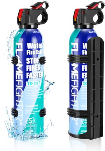 FlameFighter 600ml Feuerlöschspray für Haushalt und Küche - 2er Set Klein Feuerlöscher mit 2 Halter, Leicht zu Reinigen für Camping, Auto, Haus, Freizeit