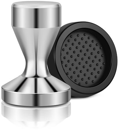 Flexzion Coffee Tamper 58mm Espresso Tamper Tool, Stainless Steel Barista-Quality Hand Press Espresso Maker with Ergonomic Silver Handle for Home and Professional Use