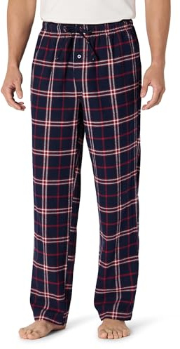 Amazon Essentials Men's Pyjamasbyxa i flanell (finns i Big & Tall), Marinblå Röd Rutig, XS