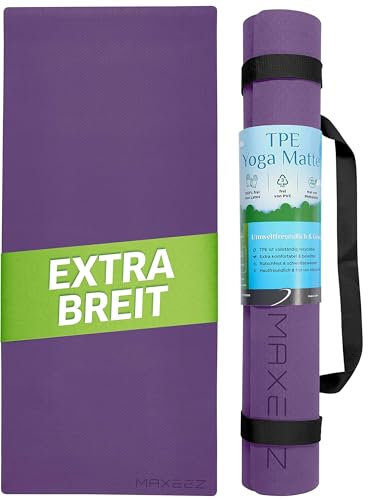 MAXEEZ Yogamatte XXL [30% breiter] - rutschfeste Fitnessmatte extra breit - große Gymnastikmatte für maximalen Komfort - Pilates Matte aus umweltfreundlichem biologisch abbaubarem TPE (violet)