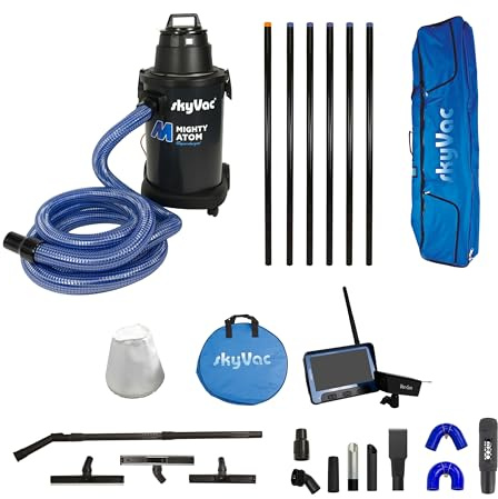 SkyVac Mighty Atom Gutter Cleaning Machine with 6 Push Fit Poles (9m Reach) and a Real Time Inspection Camera