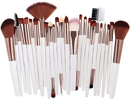 DXIA 25 pinceles de maquillaje, herramientas cosméticas profesionales, para los ojos, sombra de ojos, corrector, cejas, base, polvo, crema líquida, brocha mezcladora (blanco)