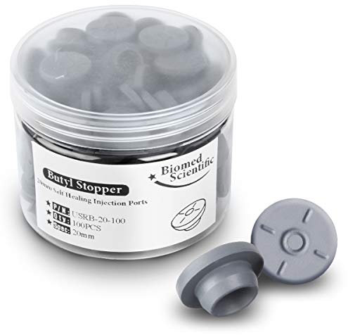 Biomed Scientific Lot de 100 bouchons d'injection auto-réparants en caoutchouc pour bouteilles en verre et pots de culture de liquide champignon Gris 20 mm