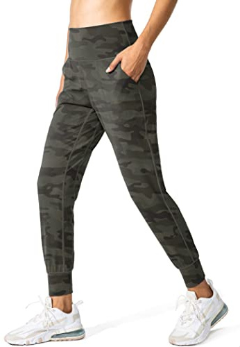 G Gradual Women's Joggers High Waisted Yoga Pants with Pockets Loose Leggings for Women Workout, Athletic, Lounge (Green Camo, Medium)