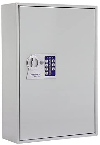 Rottner Schlüsselschrank Heidi 200, Elektronikschloss, Notöffnung, lichtgrau, 200 Haken, Register, 200 gratis Schlüsselanhänger, Befestigungsmaterial