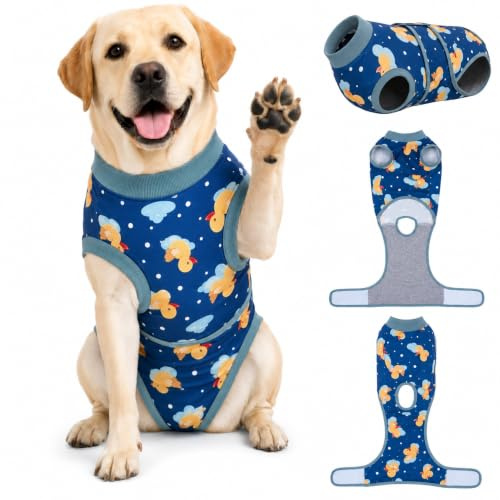 PetWarm Dog Recovery Suit Female Spay, Recovery Suit for Female Male Dogs Bodysuit for Sensitive Skin Areas, Professional Dog Abdominal Affected Areas Bandages, Duck Pattern, Green, XL