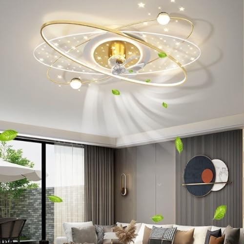 Harpochten Ceiling Fan with Lighting and Remote Control Quiet Ceiling Light Dimmable 6 Speeds Fan Light Flower Shape Acrylic Lampshade Bedroom Living Room Kitchen Fan Ceiling Lamp (Color : Gold)