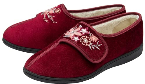 NorthSole Ladies Womens Slippers Slip On Hook & Loop - Burgundy - UK 6
