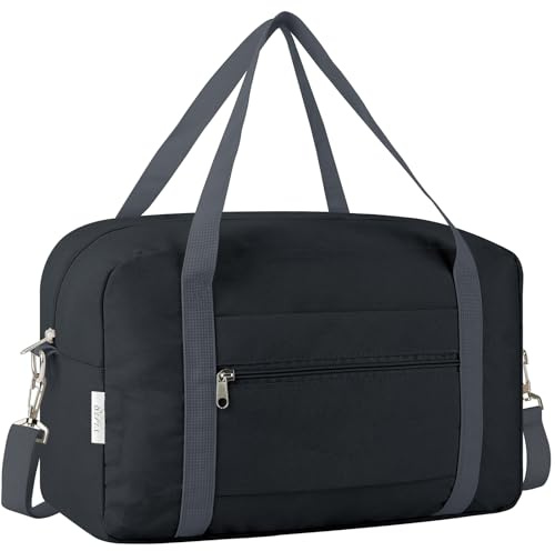 VAVOBIS for Ryanair Cabin Bags 40x20x25 Underseat Travel Bag Small Hand Luggage Bag Tote Carry On Duffle Bag Gym Beach Overnight Flight Bag Weekend Bags for Women Men，Black (with Shoulder Strap)